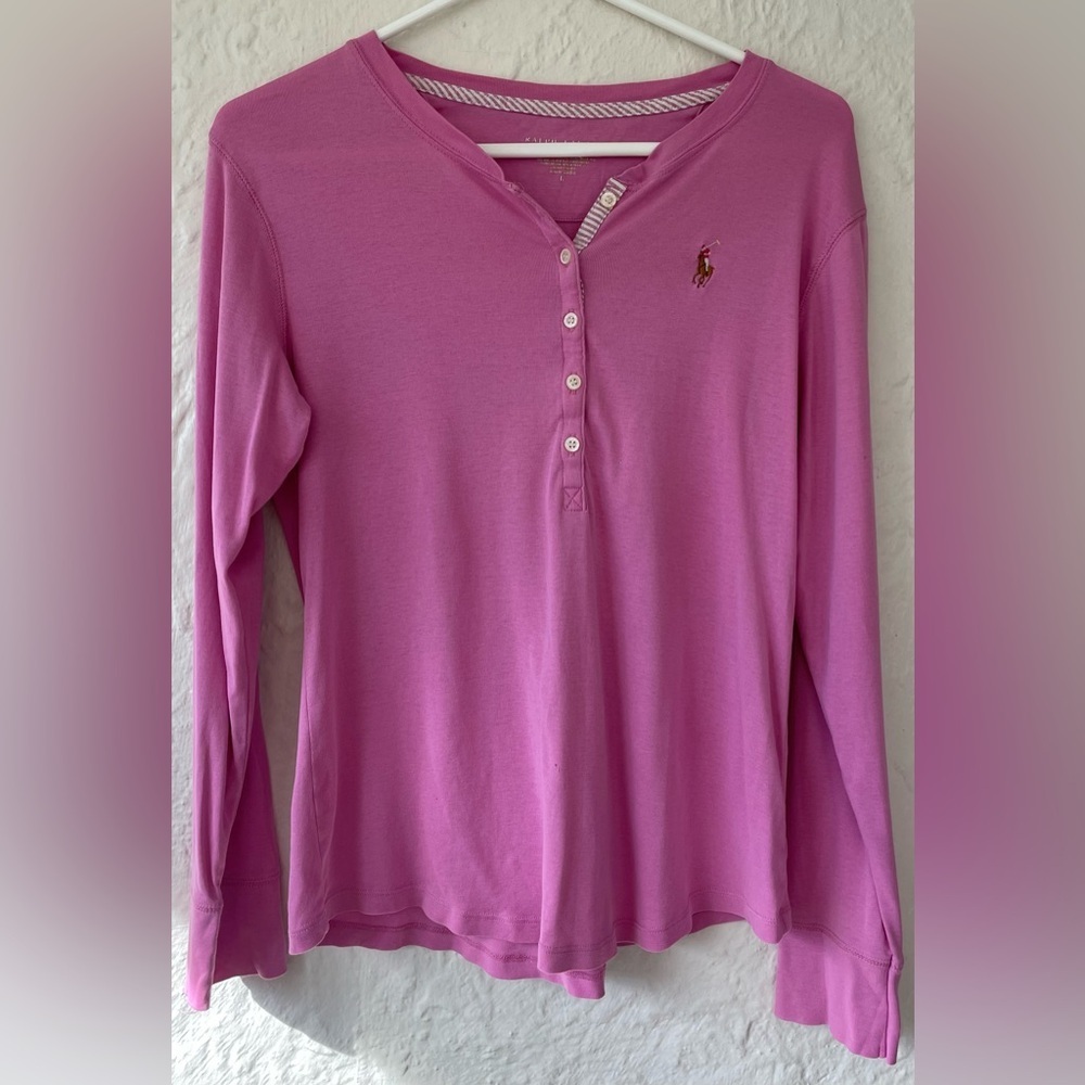 Lauren Ralph Lauren women's cotton henley casual button top shirt; size L